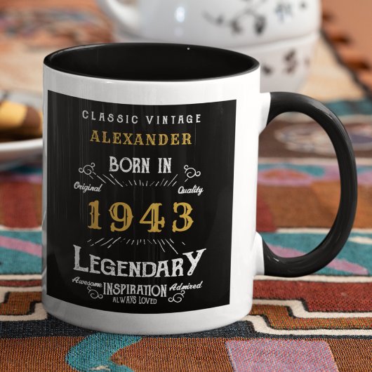 Mug 80e anniversaire Né 1943 Noir rétro Personnalisé
