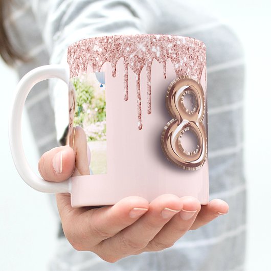 Mug 80e anniversaire photo rose or parties scintillant