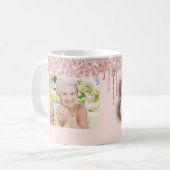 Mug 80e anniversaire photo rose or parties scintillant (Devant gauche)