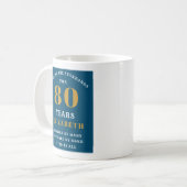 Mug 80th Birthday Blue And Gold Ajouter Votre Nom (Devant gauche)