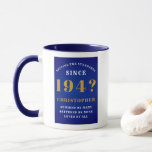 Mug 80th Birthday Standards Born 1940s Ajouter Nom Ble<br><div class="desc">Une superbe tasse bleue et or de 80ème anniversaire pour cette personne spéciale. Customisez facilement le texte à l'avant et à l'intérieur de cette tasse de café d'anniversaire en utilisant le modèle fourni. Une partie de la gamme de normes d'établissement des dessins et modèles.</div>
