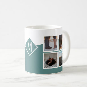 Mug 8 Photo Collage Instagram Monogramme Vert