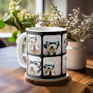 Mug 8 Photo Collage Photo Moderne Noir Rose