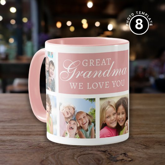 Mug 8 Photo Collage We Love You Great Grandma Pink
