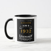 Mug 90e anniversaire Né 1932 Retro Noir Nom Année (Gauche)