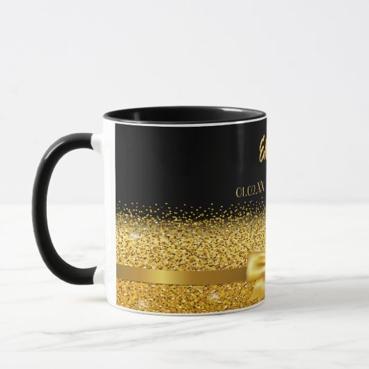 Mug 90e anniversaire noir nom or classique élégant (Gauche)