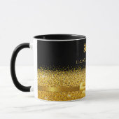 Mug 90e anniversaire noir or nom classique élégant (Gauche)
