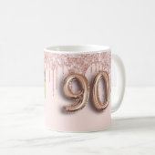Mug 90e anniversaire photo rose or parties scintillant (Devant droit)