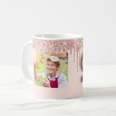 Mug 90e anniversaire photo rose or parties scintillant (Devant gauche)