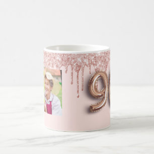 Mug 90e anniversaire photo rose or parties scintillant