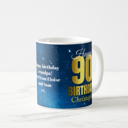 Mug 90e anniversaire Typographie de l'espace bleu (Devant droit)