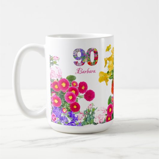 Mug 90e fête d'anniversaire - Bouquet floral 90 ans (Gauche)