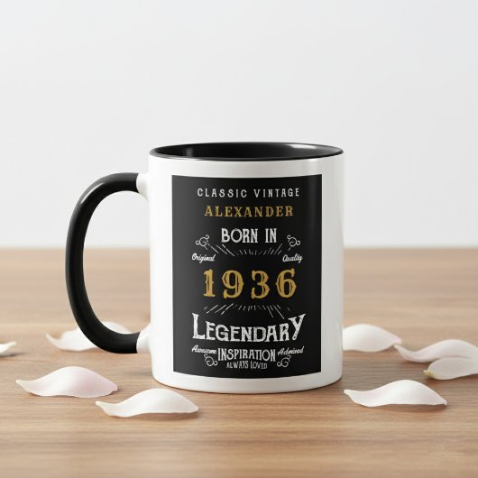 Mug 90th Birthday 1936 Legend Retro Black Personalized