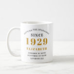 Mug 90th Birthday Standards Born 1929 Ajouter Votre No<br><div class="desc">Customisez facilement le texte à l'avant et à l'intérieur de cette tasse de café d'anniversaire en utilisant le modèle fourni. Une partie de la gamme de normes d'établissement des dessins et modèles.</div>
