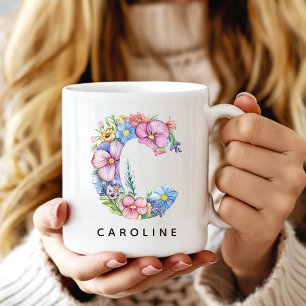 Mug à alphabet floral personnalisé pour elle, cade