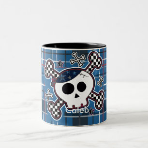 Mug à café à carreaux bleus crâne et os garçons