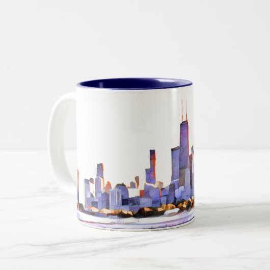 Mug à café à deux tons de Chicago Skyline (Devant gauche)