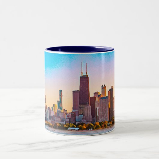 Mug à café à deux tons de Chicago Skyline (Centre)