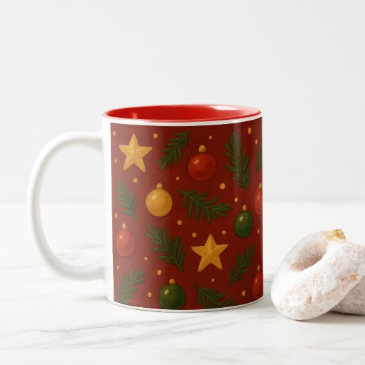 Mug à café à deux tons de Noël rouge - Cadeau clas (Avec donut)