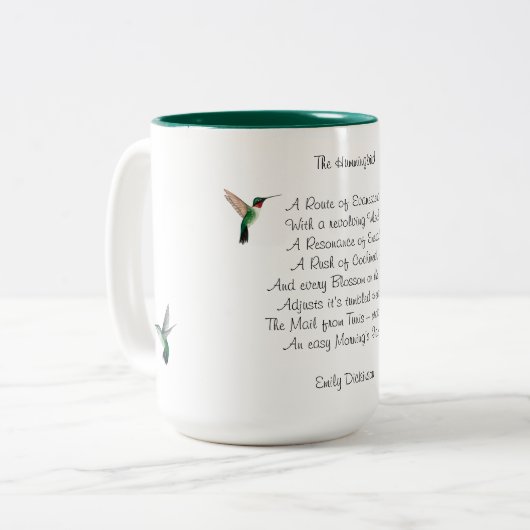 Mug à café à deux tons Emily Dickinson Hummingbird (Devant gauche)