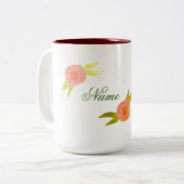 Mug à café à deux tons rose Fleurs (Devant gauche)