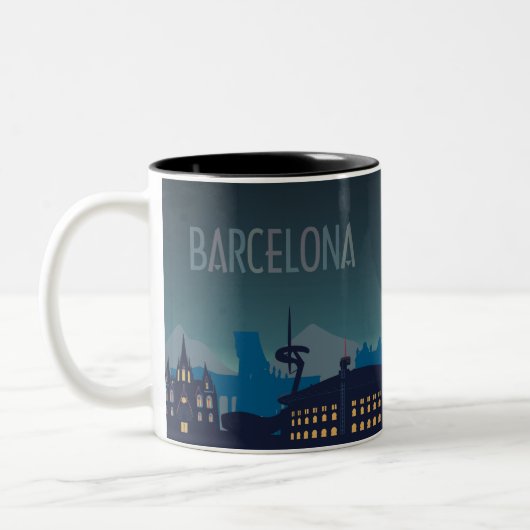 Mug à café à deux tons Skyline de Barcelone (Gauche)