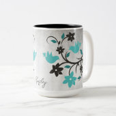 Mug à café à deux tons turquoise Lovebirds (Devant droit)