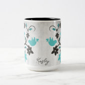 Mug à café à deux tons turquoise Lovebirds (Centre)