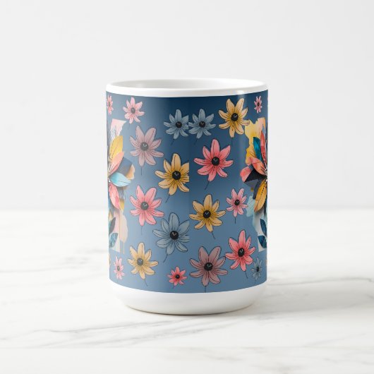 Mug à café à fleurs rétro 15oz (Centre)