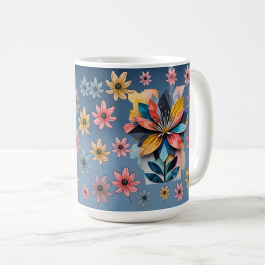 Mug à café à fleurs rétro 15oz (Devant droit)