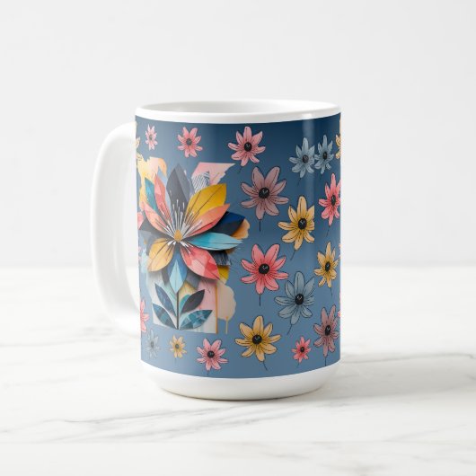 Mug à café à fleurs rétro 15oz (Devant gauche)