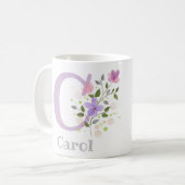 Mug à café à motif floral avec nom et initiale (Devant gauche)
