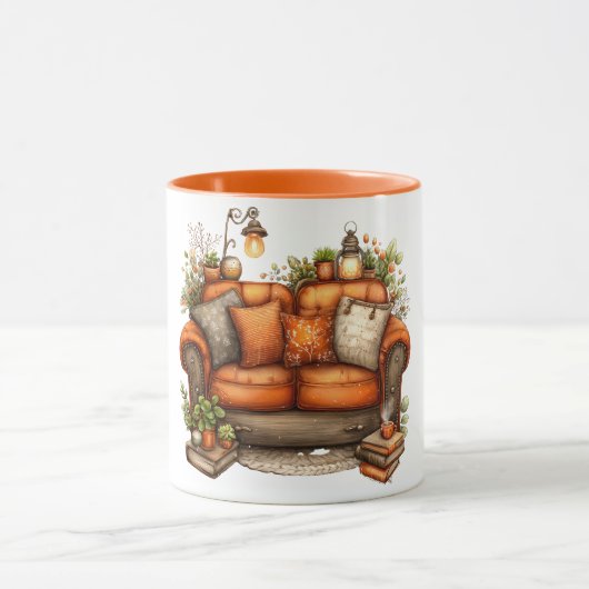Mug à café aux tons chauds de canapé et fleurs (Centre)