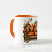 Mug à café aux tons chauds de canapé et fleurs (Devant gauche)