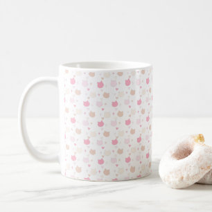 Mug à café avec coeurs et étoiles et chat pastel m