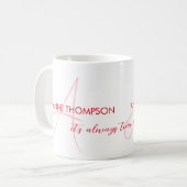Mug à café avec nom rouge et initiale (monogramme) (Devant gauche)