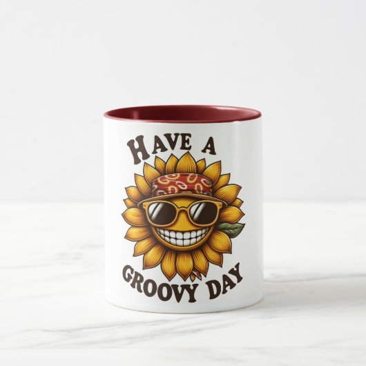 Mug à café avec tournesol souriant branché (Centre)