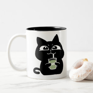 Mug à café avec un chat noir grassouillet mignon