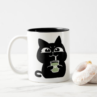 Mug à café avec un chat noir grassouillet mignon