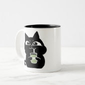 Mug à café avec un chat noir grassouillet mignon (Devant gauche)