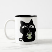 Mug à café avec un chat noir grassouillet mignon (Gauche)