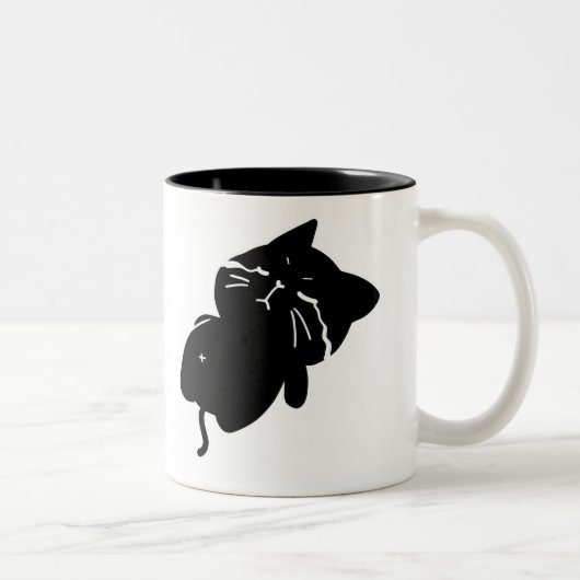 Mug à café avec un chat noir grassouillet mignon (Droit)