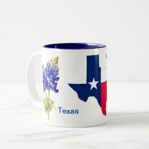 Mug à café bicolore avec des Bluebonnets du Texas