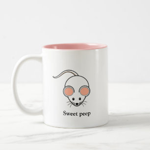 Mug à café bicolore avec une jolie souris blanche 