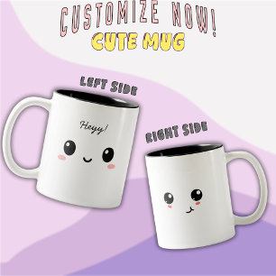 Mug à café bicolore « Salut ! » à visage mignon