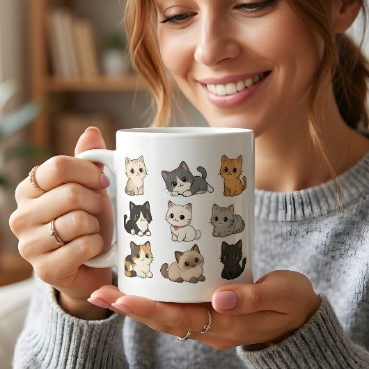 Mug à Café Blanc avec Chatons Mignons Kawaii