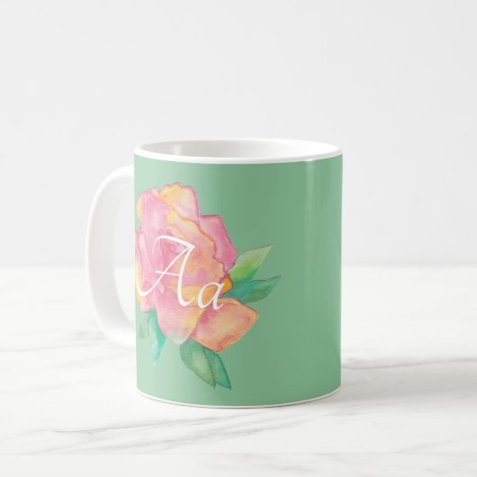 Mug à café blanc classique "Fleur rose" (Devant gauche)