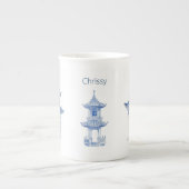 Mug à café bleu et blanc Pagode de style chinois (Devant)
