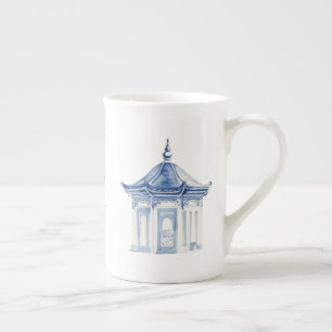 Mug à café bleu et blanc Pagode de style chinois