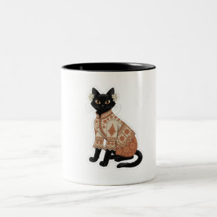 Mug à café chat noir floral terracotta